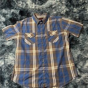 Tony Hawk Blue and Brown Plaid Button Down Shirt